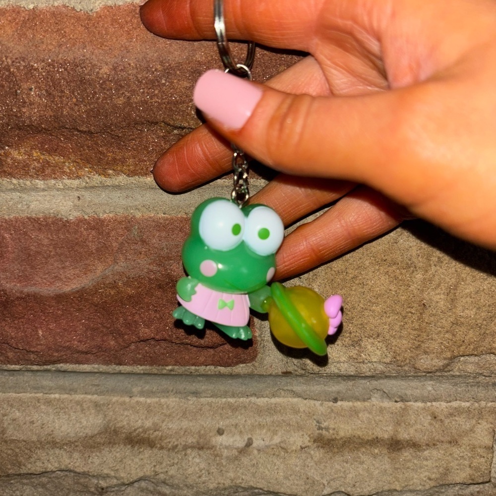 Cute Green Frog Sanrio Keroppi Keychain with Pink Dress